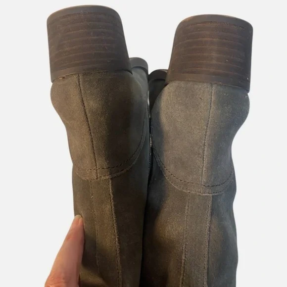 Lucky Brand Tall Suede Leather Riding Boots Gray Stretch Calf Equestrian Western - Picture 4 of 10